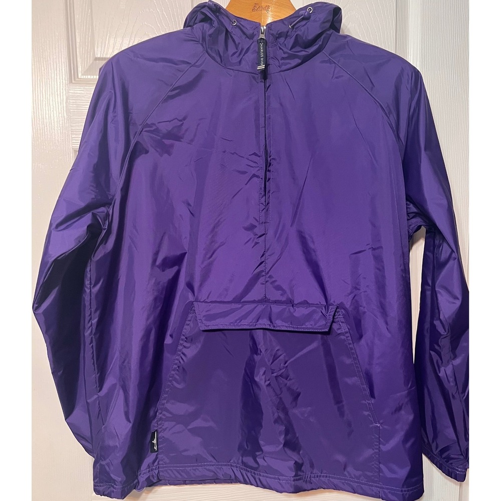 Charles River Apparel Mens Purple Anorak Windbreaker Half Zip Hooded Jacket L